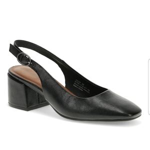 Black Slingback Block Heel Pumps